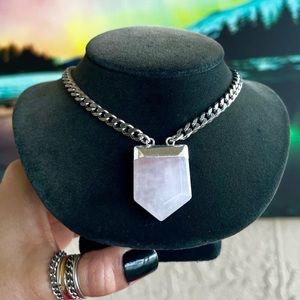 Rose quartz crystal gemstone on stainless steel cuban adjustable choker necklace